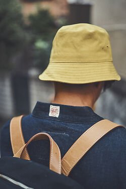 Niwaki Hiyoke Bucket Hat and Nizyu Kano Rucksack with Kojima Japanese Denim Work Jacket