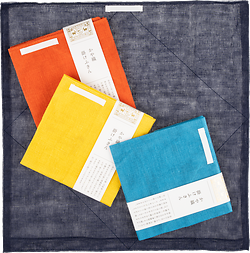 Fukin Cloths unfolded (Yamabuki Yellow, Iris Blue, Camellia Orange, Indigo Blue)