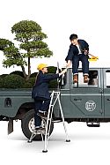 Care and maintenance, climbing a Niwaki Tripod Ladder to pass a sharpening stone