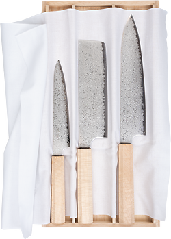 Hamon Damascus Knife Set Nakiri, Petty, Gyuto Japanese knives