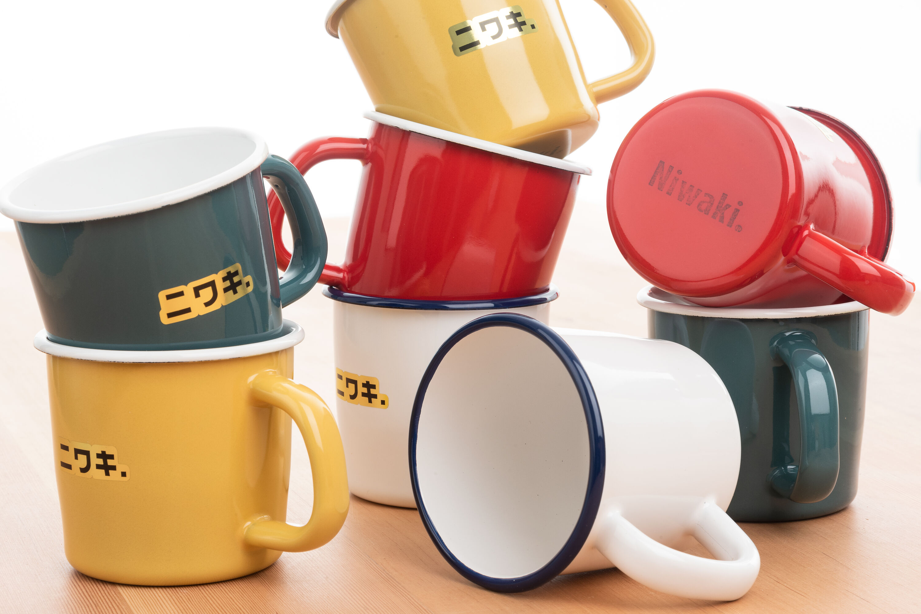 Niwaki Enamel Mugs in all colours group shot