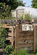 Boots and clothes drying on the compost heap at Petalon